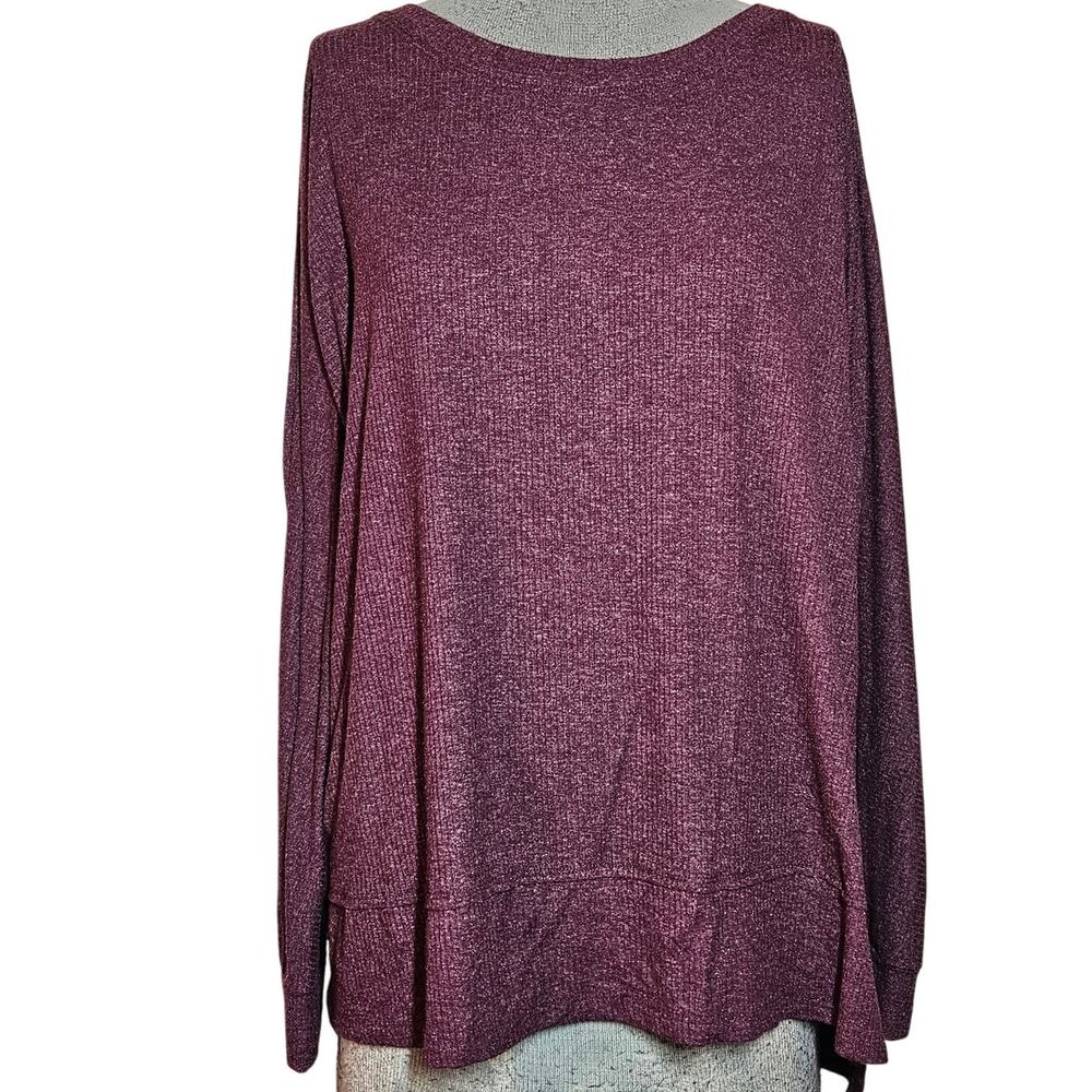 Purple Metallic Knit Oversized Long Sleeve Top Size Small